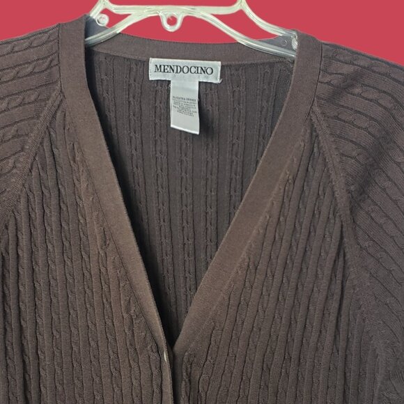 Mendocino Womens V-Neck Cable Knit  Cardigan Sweater 100% Cotton Brown  Xlarge - Picture 4 of 8